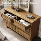 Farmhouse Brown Dresser for Bedroom with 6 Drawer, Double Dresser TV Stand with Vintage Handle, Wide Wood Dressers & Chests of Drawers