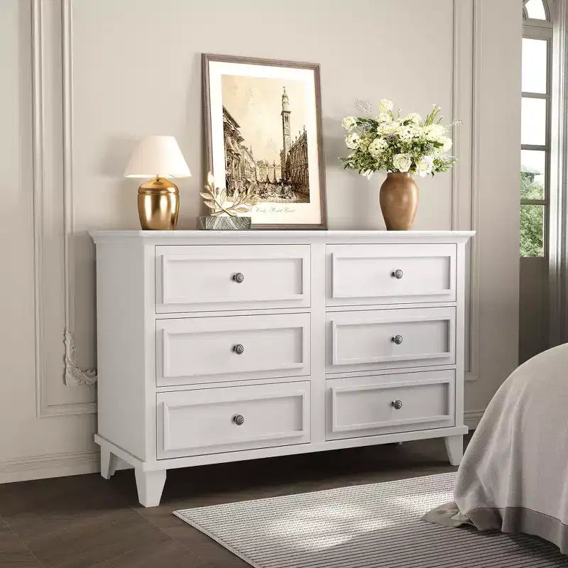 Farmhouse Brown Dresser for Bedroom with 6 Drawer, Double Dresser TV Stand with Vintage Handle, Wide Wood Dressers & Chests of Drawers