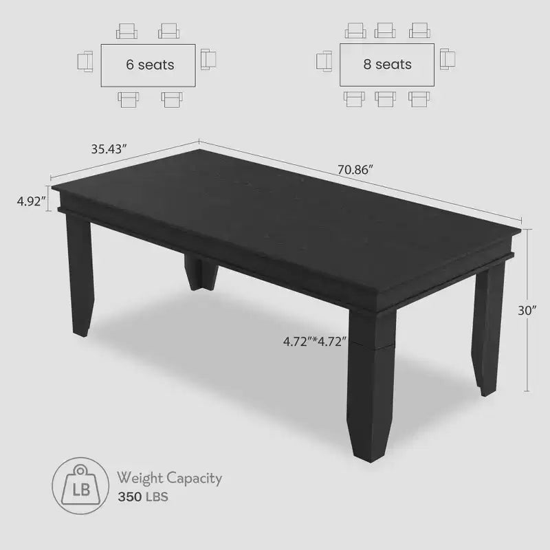 Extendable Dining Table for 6-10, 63-86.6 Farmhouse Kitchen Table with Sturdy Wooden Frame, Large Rectangular Dinner Table for Dining Room