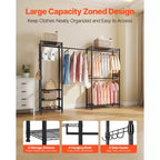 Clothing Garment Rack, Heavy Duty Clothes Rack, Freestanding Clothes Racks with Steel Frame, 800 lbs Load Capacity with Storage Shelves, Black