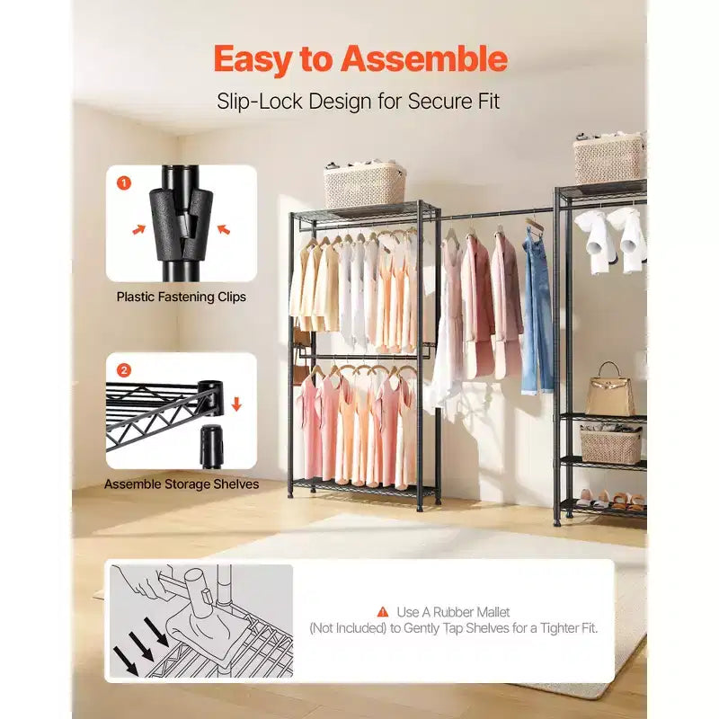 Clothing Garment Rack, Heavy Duty Clothes Rack, Freestanding Clothes Racks with Steel Frame, 800 lbs Load Capacity with Storage Shelves, Black