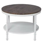 25.2in Double-layer Round Dark Walnut-colored Black-veined MDF Panel, White Wrinkled Baked Iron Frame, Industrial Style Coffee Table