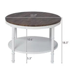 25.2in Double-layer Round Dark Walnut-colored Black-veined MDF Panel, White Wrinkled Baked Iron Frame, Industrial Style Coffee Table