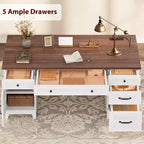 Executive Desk with File Drawers, Farmhouse Home Office Desk with Charging Station, 60 Wooden Computer Desk with Cabinet Storage for Work Study
