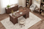 Executive Desk with File Drawers, Farmhouse Home Office Desk with Charging Station, 60 Wooden Computer Desk with Cabinet Storage for Work Study