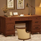 Executive Desk with File Drawers, Farmhouse Home Office Desk with Charging Station, 60 Wooden Computer Desk with Cabinet Storage for Work Study