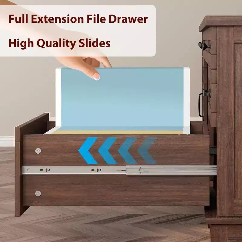 Executive Desk with File Drawers, Farmhouse Home Office Desk with Charging Station, 60 Wooden Computer Desk with Cabinet Storage for Work Study