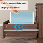 Executive Desk with File Drawers, Farmhouse Home Office Desk with Charging Station, 60 Wooden Computer Desk with Cabinet Storage for Work Study