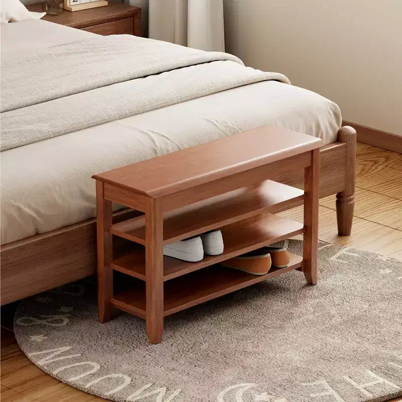Mid-Century Modern Rubberwood Shoe Storage Bench
