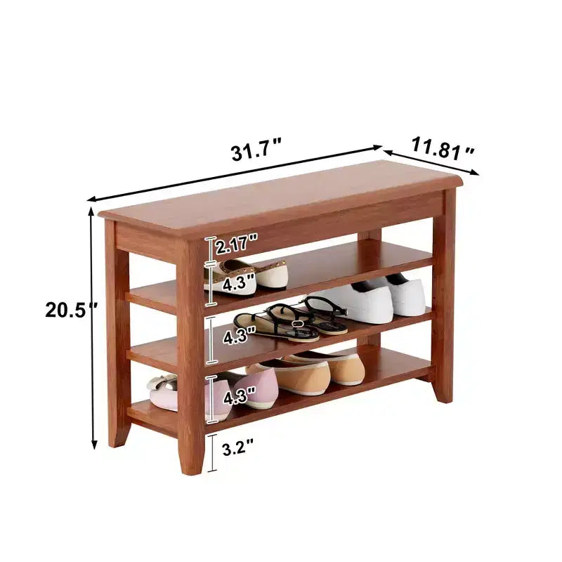 Mid-Century Modern Rubberwood Shoe Storage Bench