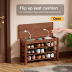 Mid-Century Modern Rubberwood Shoe Storage Bench