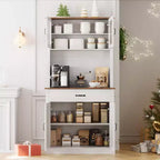 71 Kitchen Pantry Cabinet with Microwave Stand,Freestanding Buffet with Doors and Shelves for Dining Room