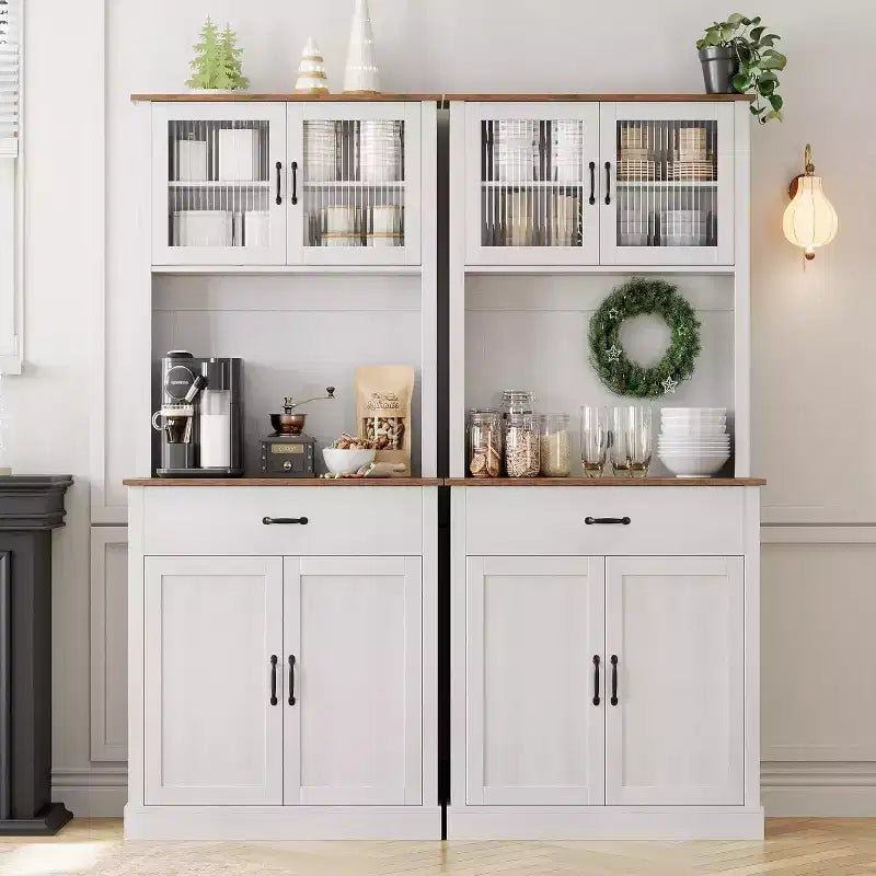 71 Kitchen Pantry Cabinet with Microwave Stand,Freestanding Buffet with Doors and Shelves for Dining Room