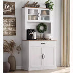 71 Kitchen Pantry Cabinet with Microwave Stand,Freestanding Buffet with Doors and Shelves for Dining Room