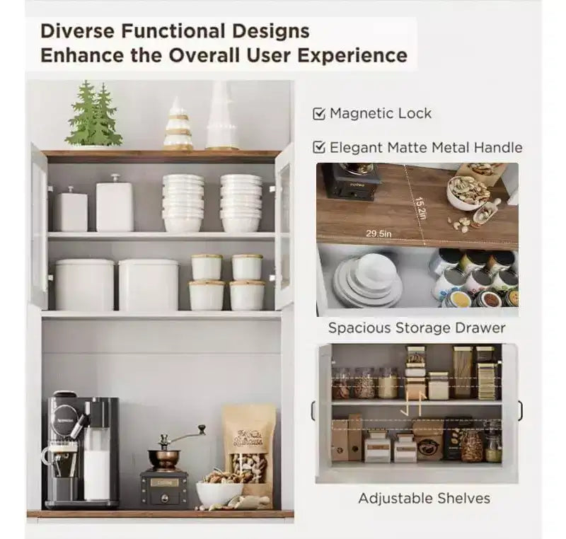 71 Kitchen Pantry Cabinet with Microwave Stand,Freestanding Buffet with Doors and Shelves for Dining Room