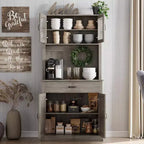 71 Kitchen Pantry Cabinet with Microwave Stand,Freestanding Buffet with Doors and Shelves for Dining Room