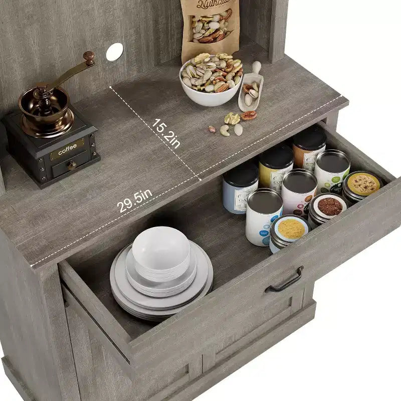 71 Kitchen Pantry Cabinet with Microwave Stand,Freestanding Buffet with Doors and Shelves for Dining Room