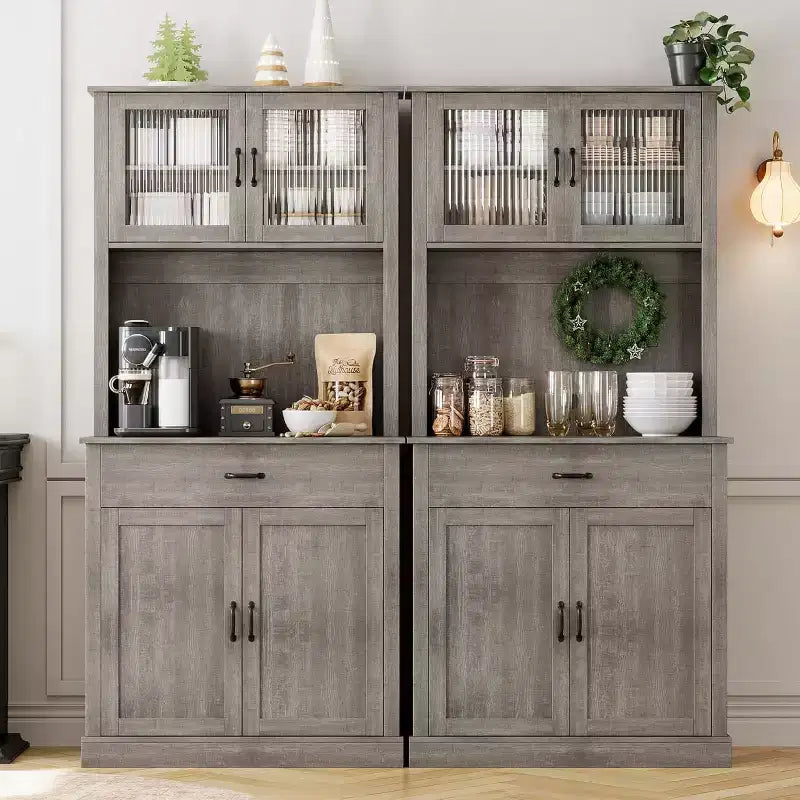 71 Kitchen Pantry Cabinet with Microwave Stand,Freestanding Buffet with Doors and Shelves for Dining Room