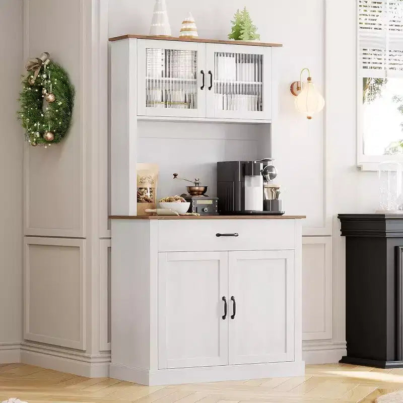 71 Kitchen Pantry Cabinet with Microwave Stand,Freestanding Buffet with Doors and Shelves for Dining Room