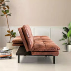 Black Faux Leather Sofa Bed with Memory Foam, Adjustable Backrest & Armrests, Multifunctional Small Loveseat Sleeper Sofa