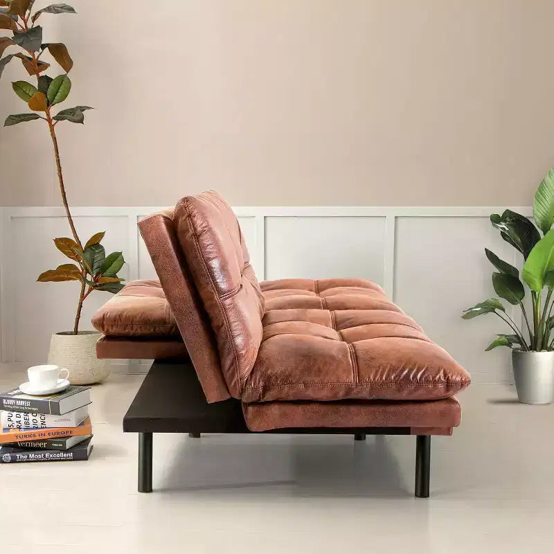 Black Faux Leather Sofa Bed with Memory Foam, Adjustable Backrest & Armrests, Multifunctional Small Loveseat Sleeper Sofa