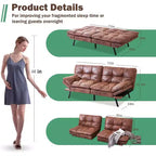 Black Faux Leather Sofa Bed with Memory Foam, Adjustable Backrest & Armrests, Multifunctional Small Loveseat Sleeper Sofa