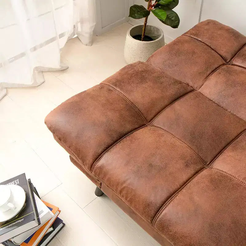 Black Faux Leather Sofa Bed with Memory Foam, Adjustable Backrest & Armrests, Multifunctional Small Loveseat Sleeper Sofa