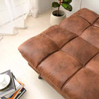 Black Faux Leather Sofa Bed with Memory Foam, Adjustable Backrest & Armrests, Multifunctional Small Loveseat Sleeper Sofa
