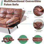 Black Faux Leather Sofa Bed with Memory Foam, Adjustable Backrest & Armrests, Multifunctional Small Loveseat Sleeper Sofa