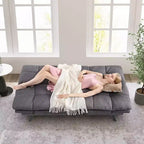 Black Faux Leather Sofa Bed with Memory Foam, Adjustable Backrest & Armrests, Multifunctional Small Loveseat Sleeper Sofa