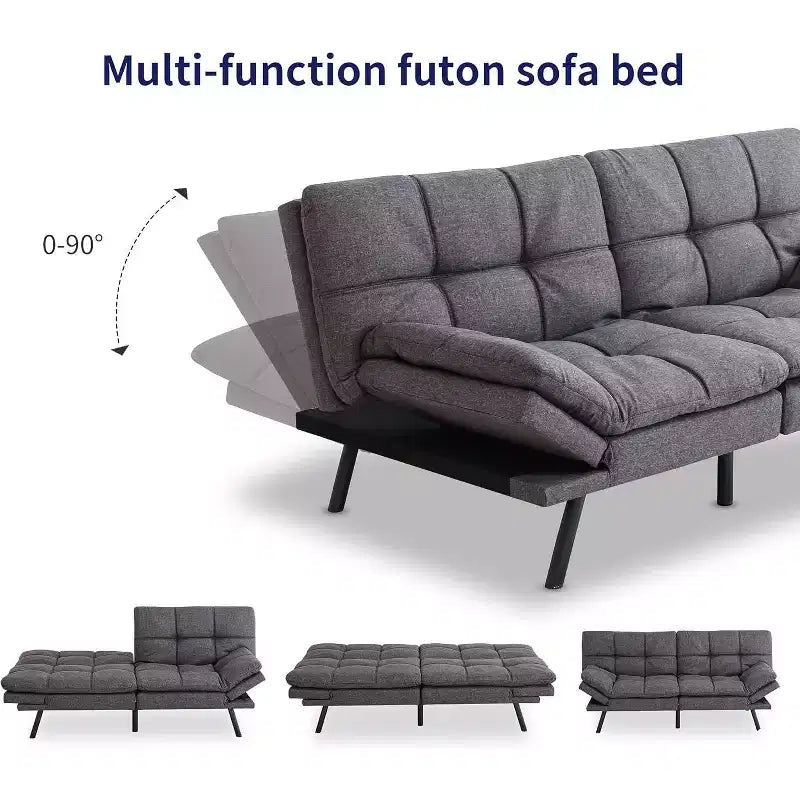 Black Faux Leather Sofa Bed with Memory Foam, Adjustable Backrest & Armrests, Multifunctional Small Loveseat Sleeper Sofa