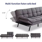 Black Faux Leather Sofa Bed with Memory Foam, Adjustable Backrest & Armrests, Multifunctional Small Loveseat Sleeper Sofa