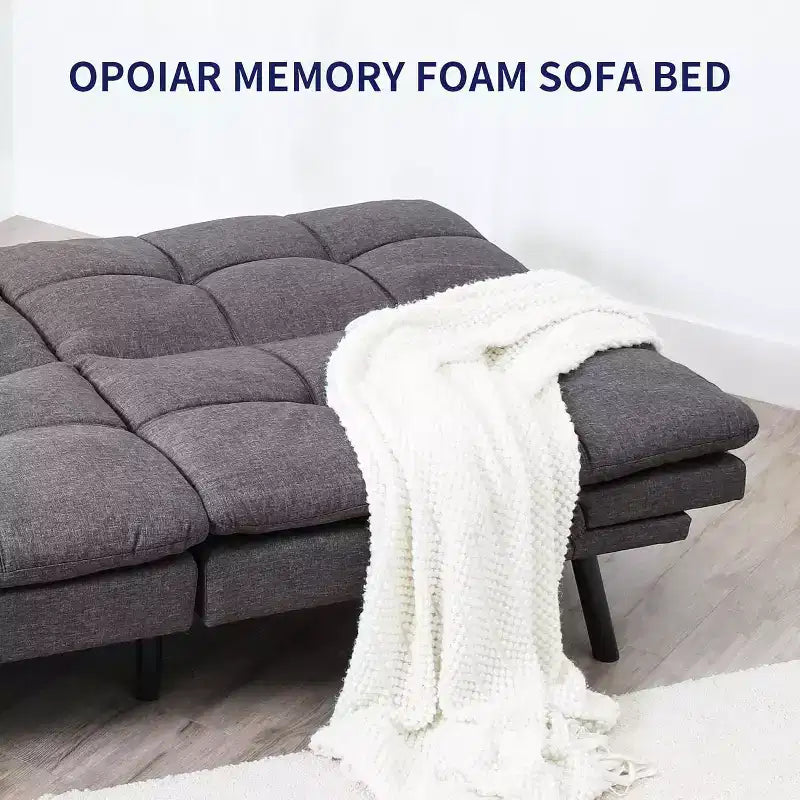 Black Faux Leather Sofa Bed with Memory Foam, Adjustable Backrest & Armrests, Multifunctional Small Loveseat Sleeper Sofa