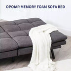 Black Faux Leather Sofa Bed with Memory Foam, Adjustable Backrest & Armrests, Multifunctional Small Loveseat Sleeper Sofa