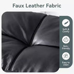 Black Faux Leather Sofa Bed with Memory Foam, Adjustable Backrest & Armrests, Multifunctional Small Loveseat Sleeper Sofa