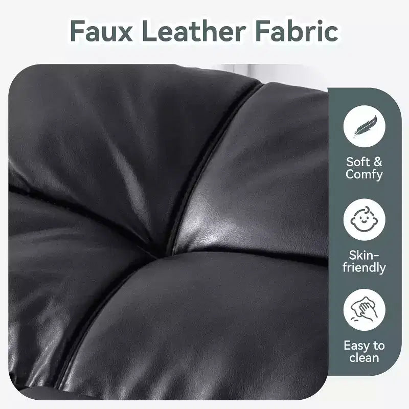 Black Faux Leather Sofa Bed with Memory Foam, Adjustable Backrest & Armrests, Multifunctional Small Loveseat Sleeper Sofa