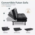 Black Faux Leather Sofa Bed with Memory Foam, Adjustable Backrest & Armrests, Multifunctional Small Loveseat Sleeper Sofa