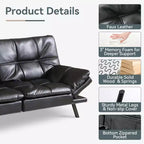 Black Faux Leather Sofa Bed with Memory Foam, Adjustable Backrest & Armrests, Multifunctional Small Loveseat Sleeper Sofa