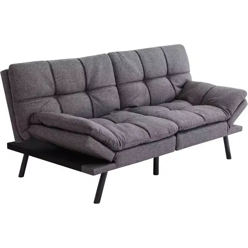 Black Faux Leather Sofa Bed with Memory Foam, Adjustable Backrest & Armrests, Multifunctional Small Loveseat Sleeper Sofa