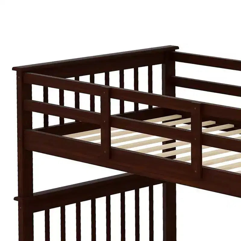 Stairway Twin over Twin Bunk Bed for Kids, Bunk Bed Frame with Storage and Guard Rail for Bedroom Dorm