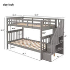 Stairway Twin over Twin Bunk Bed for Kids, Bunk Bed Frame with Storage and Guard Rail for Bedroom Dorm