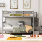 Stairway Twin over Twin Bunk Bed for Kids, Bunk Bed Frame with Storage and Guard Rail for Bedroom Dorm
