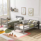 Stairway Twin over Twin Bunk Bed for Kids, Bunk Bed Frame with Storage and Guard Rail for Bedroom Dorm