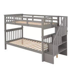Stairway Twin over Twin Bunk Bed for Kids, Bunk Bed Frame with Storage and Guard Rail for Bedroom Dorm