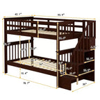 Stairway Twin over Twin Bunk Bed for Kids, Bunk Bed Frame with Storage and Guard Rail for Bedroom Dorm