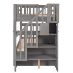 Stairway Twin over Twin Bunk Bed for Kids, Bunk Bed Frame with Storage and Guard Rail for Bedroom Dorm