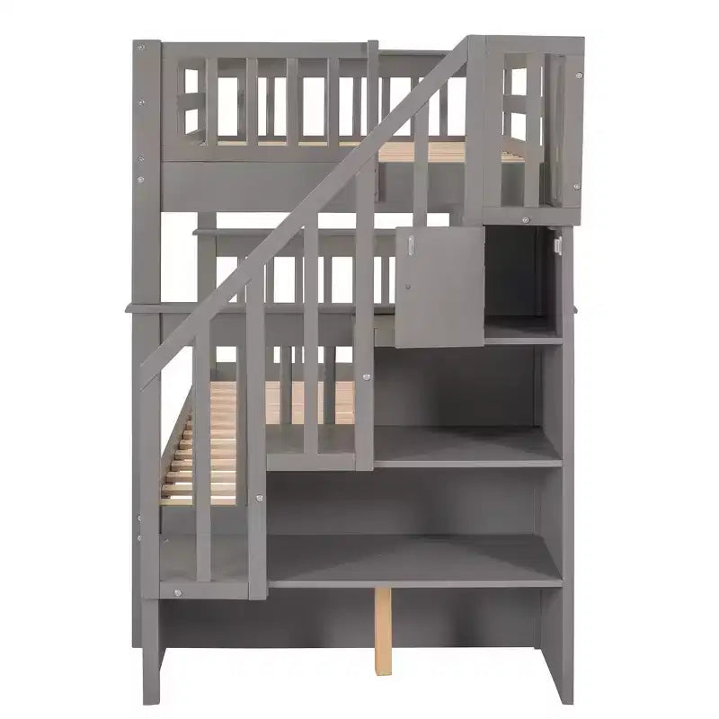 Stairway Twin over Twin Bunk Bed for Kids, Bunk Bed Frame with Storage and Guard Rail for Bedroom Dorm