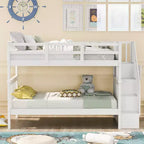 Stairway Twin over Twin Bunk Bed for Kids, Bunk Bed Frame with Storage and Guard Rail for Bedroom Dorm