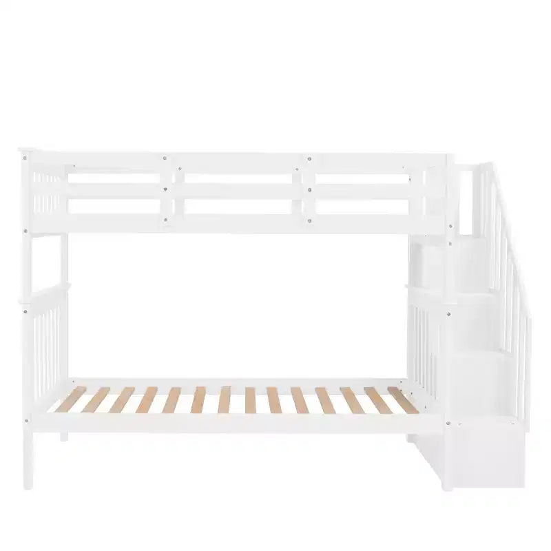 Stairway Twin over Twin Bunk Bed for Kids, Bunk Bed Frame with Storage and Guard Rail for Bedroom Dorm