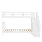 Stairway Twin over Twin Bunk Bed for Kids, Bunk Bed Frame with Storage and Guard Rail for Bedroom Dorm